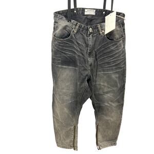 NWT One Teaspoon Sz 26 Kingpins Drop Crotch Suspender Cropped Zip Hem Gray Jeans